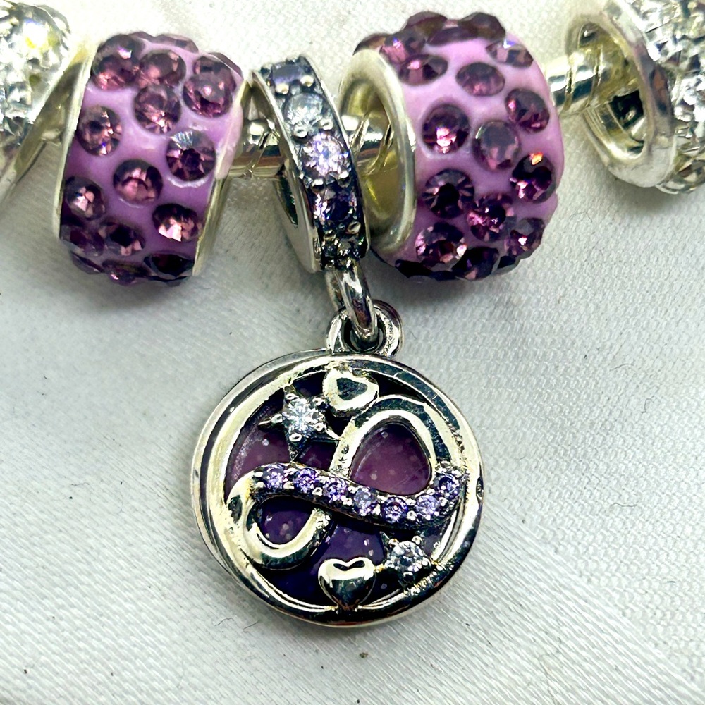 Purple infinity charm bracelet